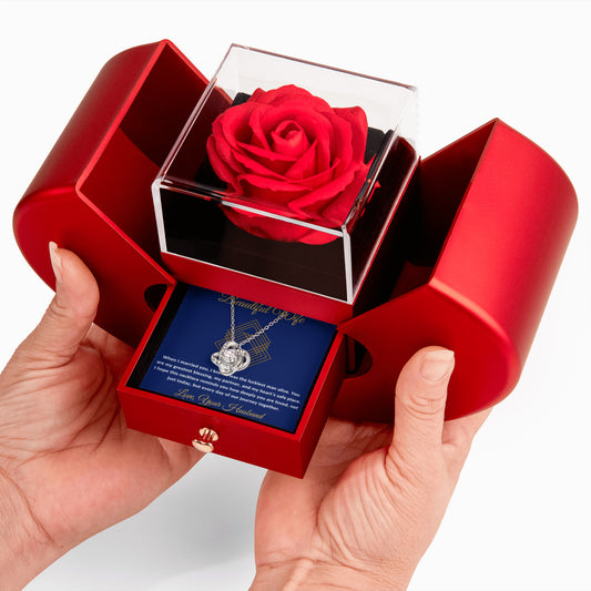 To My Beautiful Wife Message Card Necklace With Red Heart Rose Box