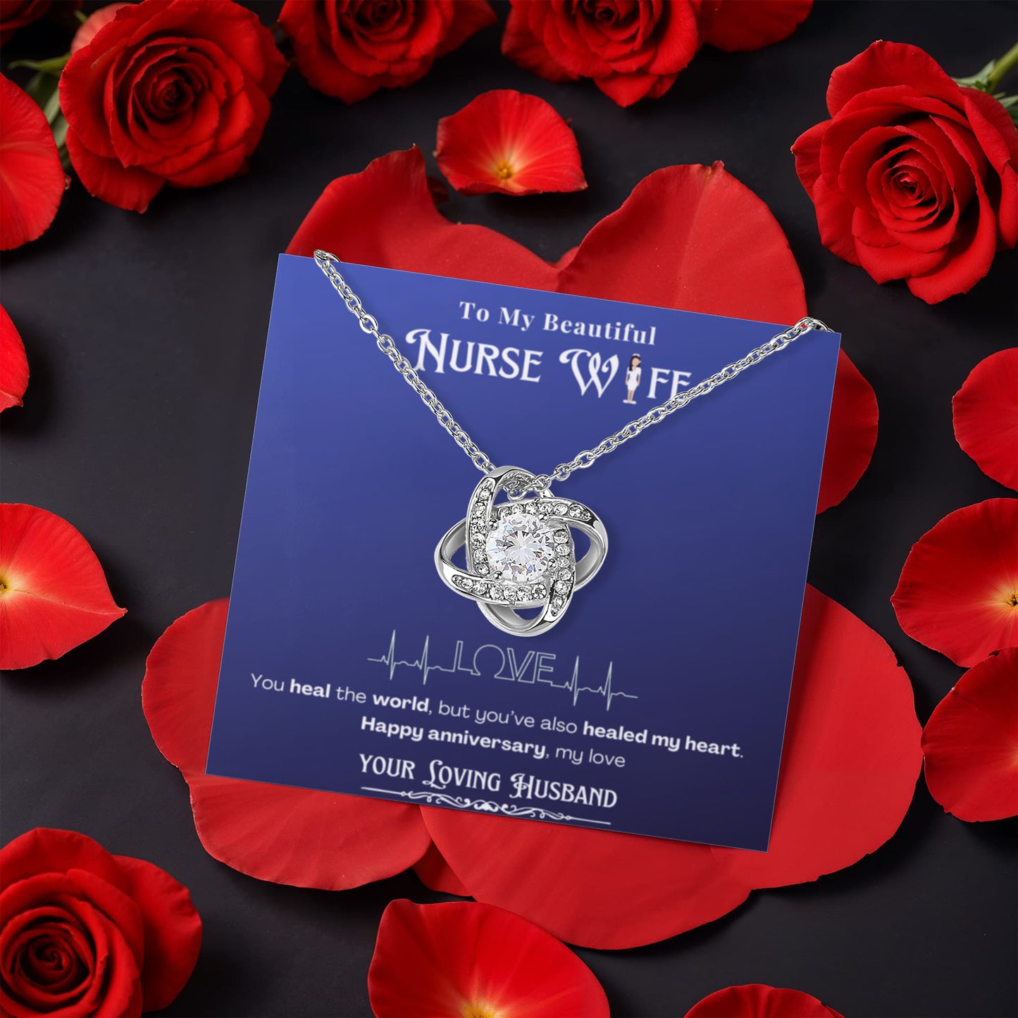 To My Nurse Wife- Personalized Message Card Anniversary Necklace