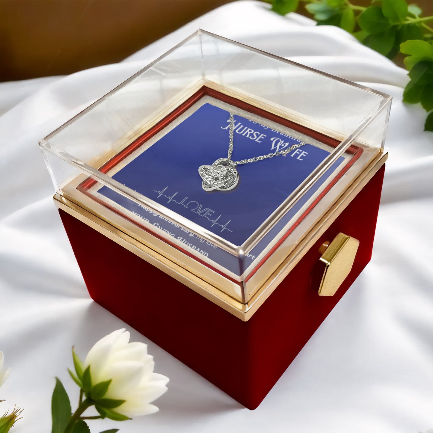 To My Nurse Wife- Personalized Message Card Anniversary Necklace