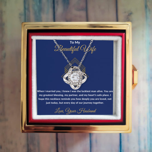To My Beautiful Wife Rotating Rose Message Card Necklace