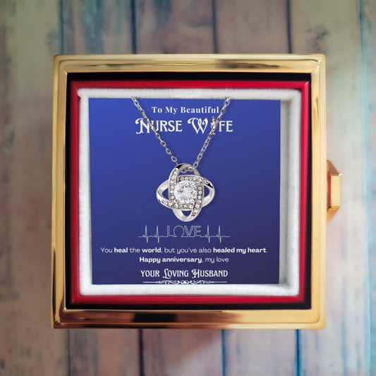 To My Nurse Wife- Personalized Message Card Anniversary Necklace