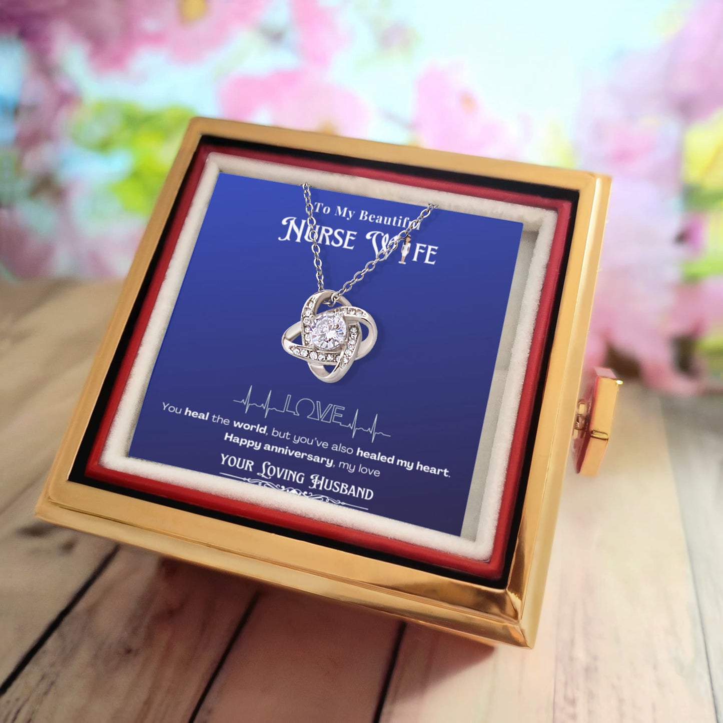 To My Nurse Wife- Personalized Message Card Anniversary Necklace