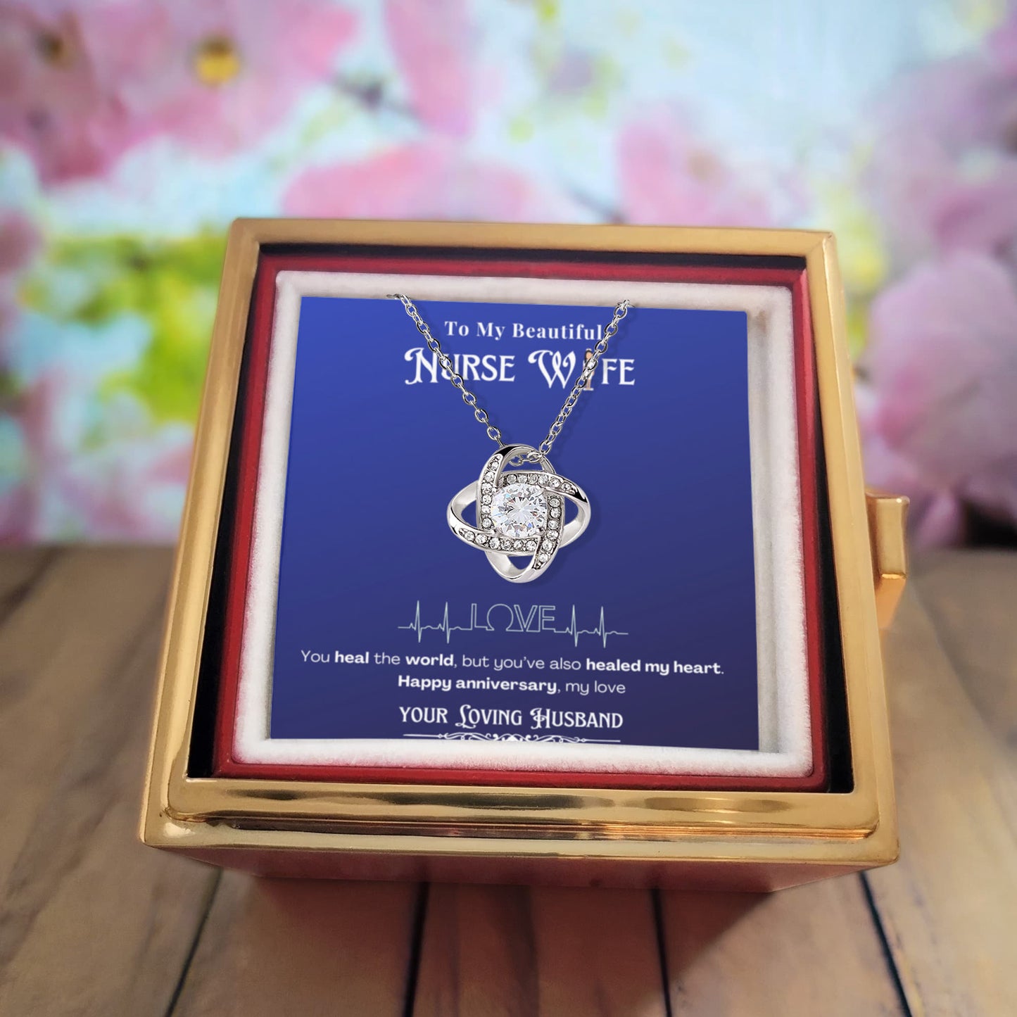 To My Nurse Wife- Personalized Message Card Anniversary Necklace