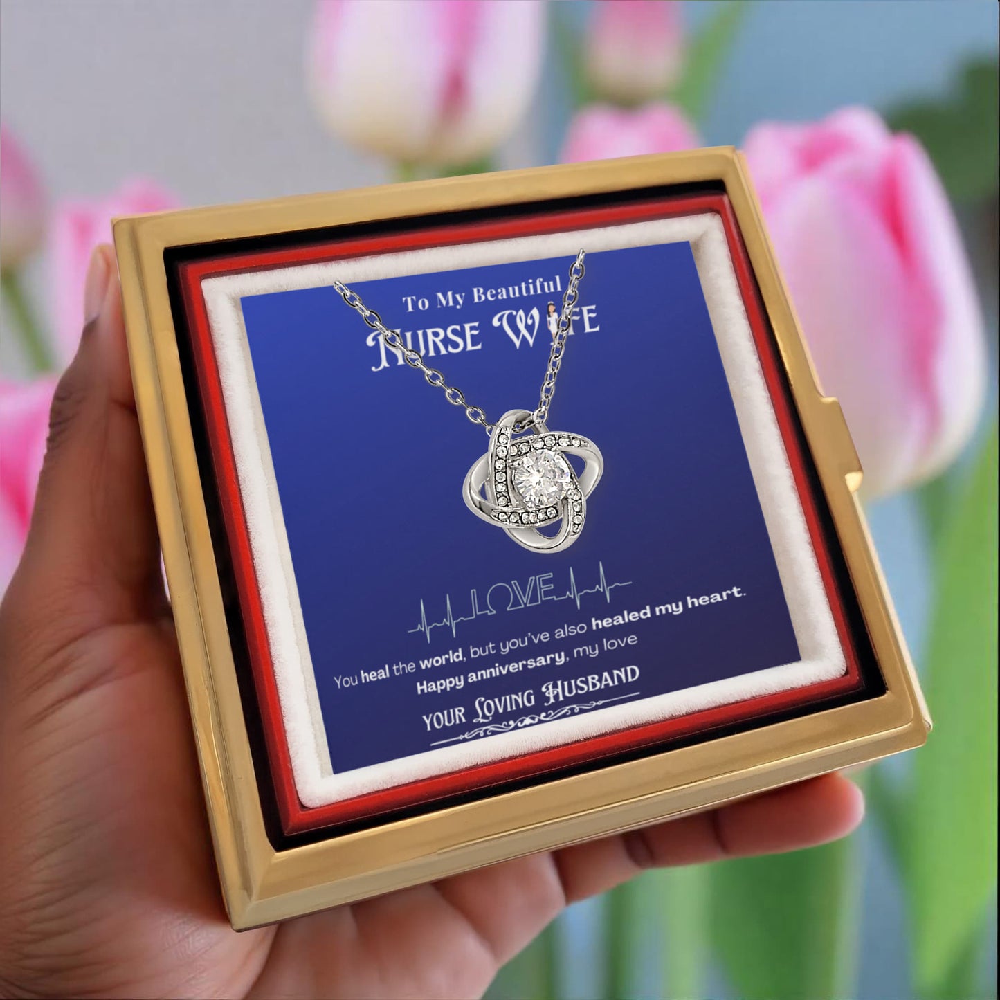 To My Nurse Wife- Personalized Message Card Anniversary Necklace