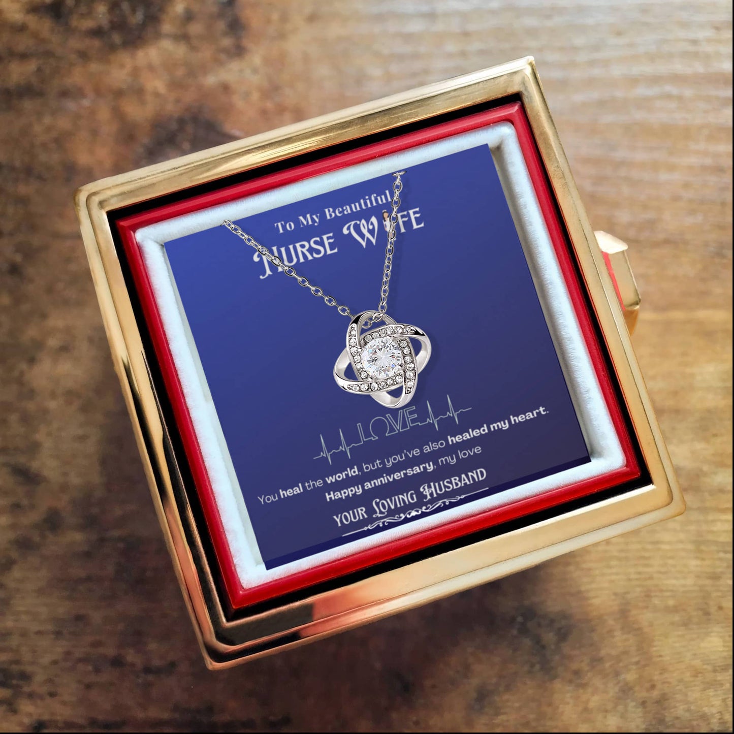 To My Nurse Wife- Personalized Message Card Anniversary Necklace
