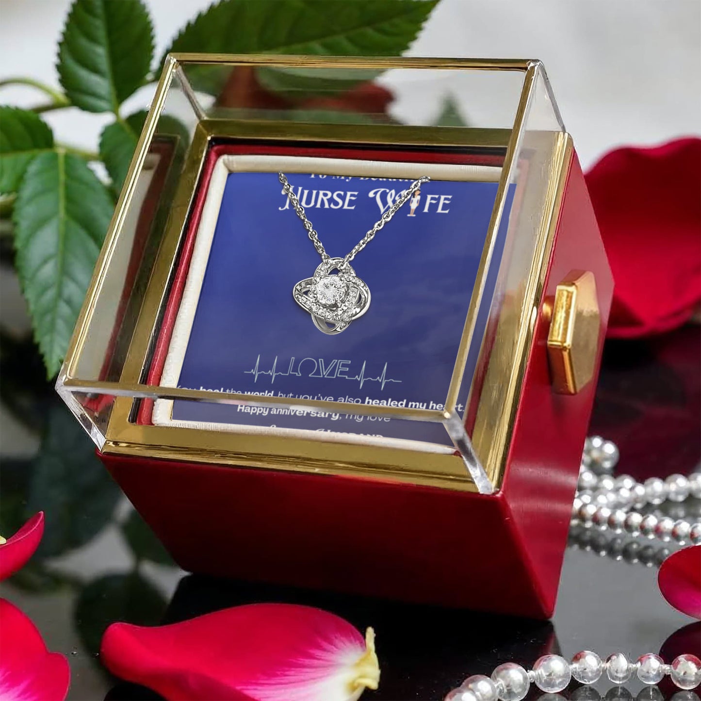 To My Nurse Wife- Personalized Message Card Anniversary Necklace